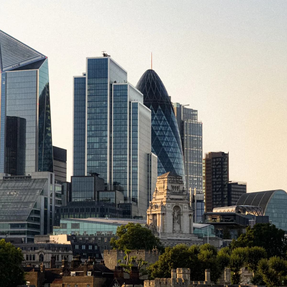 The City of London skyline at golden hour